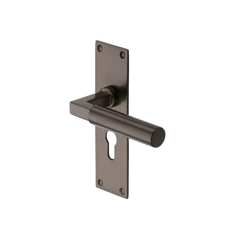 This is an image of a Heritage Brass - Door Handle for Euro Profile Plate Bauhaus Design Matt Bronze F, bau7348-mb that is available to order from T.H Wiggans Ironmongery in Kendal.