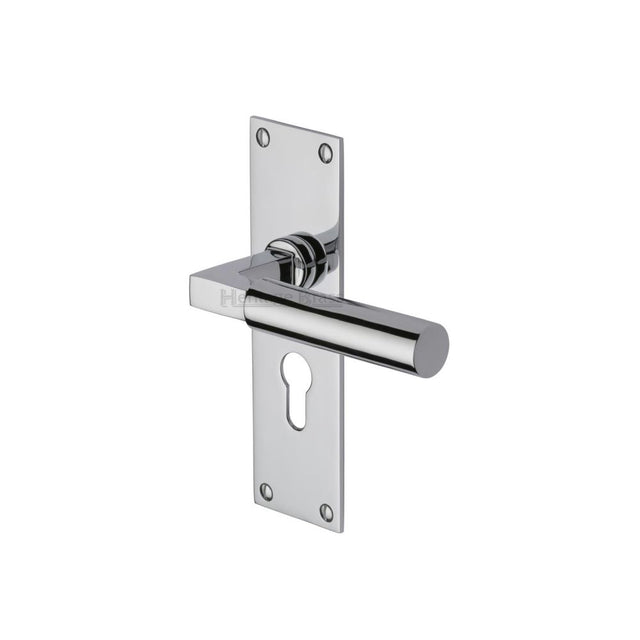This is an image of a Heritage Brass - Door Handle for Euro Profile Plate Bauhaus Design Polished Chrome F, bau7348-pc that is available to order from T.H Wiggans Ironmongery in Kendal.