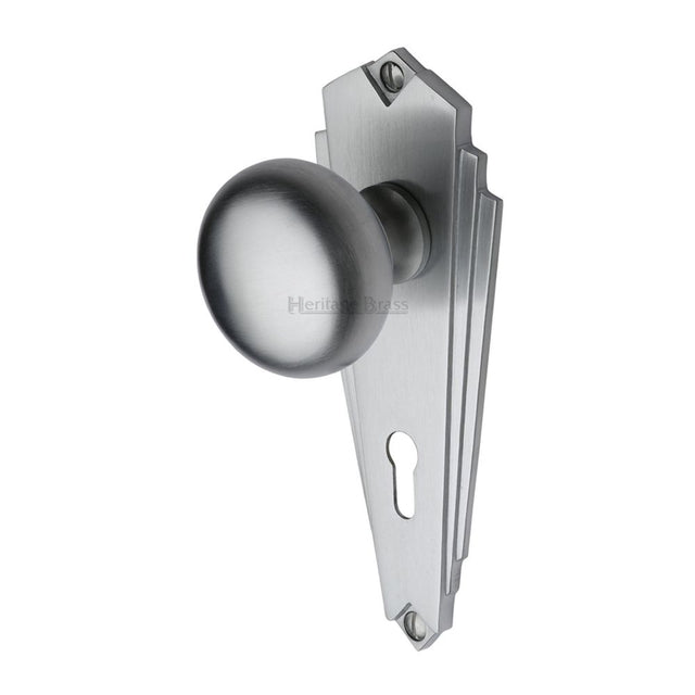 This is an image of a Heritage Brass - Mortice Knob on Lock Plate Broadway Design Satin Chrome Finish, br1800-sc that is available to order from T.H Wiggans Ironmongery in Kendal.