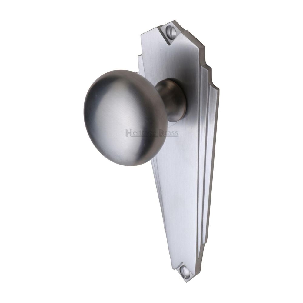 This is an image of a Heritage Brass - Mortice Knob on Latch Plate Broadway Design Satin Chrome Finish, br1810-sc that is available to order from T.H Wiggans Ironmongery in Kendal.