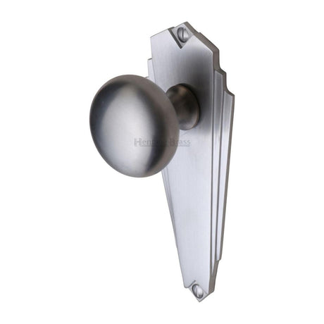 This is an image of a Heritage Brass - Mortice Knob on Latch Plate Broadway Design Satin Chrome Finish, br1810-sc that is available to order from T.H Wiggans Ironmongery in Kendal.