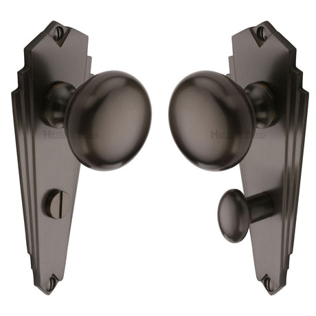 This is an image of a Heritage Brass - Mortice Knob on Bathroom Plate Broadway Design Matt Bronze Fini, br1830-mb that is available to order from T.H Wiggans Ironmongery in Kendal.