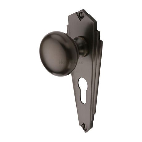 This is an image of a Heritage Brass - Mortice Knob on Euro Profile Plate Broadway Design Matt Bronze, br1848-mb that is available to order from T.H Wiggans Ironmongery in Kendal.