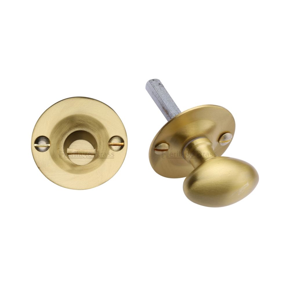 This is an image of a Heritage Brass - Oval turn with release Satin Brass Finish, bt15-sb that is available to order from T.H Wiggans Ironmongery in Kendal.