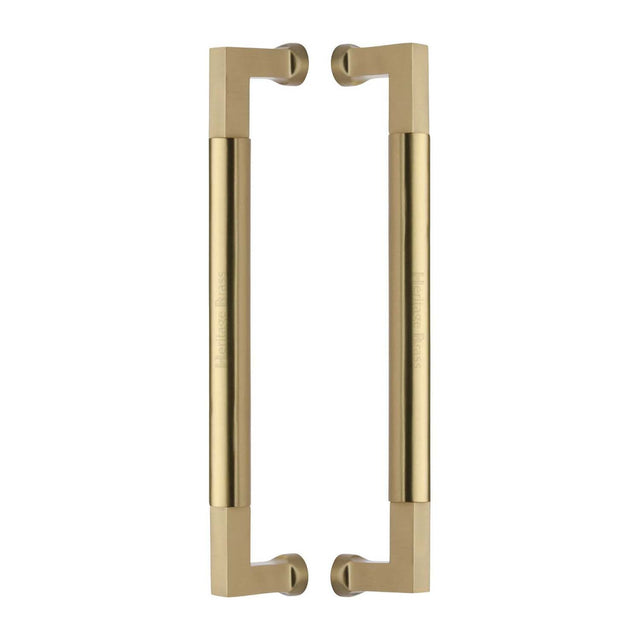 This is an image of a Heritage Brass - Door Pull Handle Bauhaus Design 330mm Satin Brass Finish, btb1312-330-sb that is available to order from T.H Wiggans Ironmongery in Kendal.