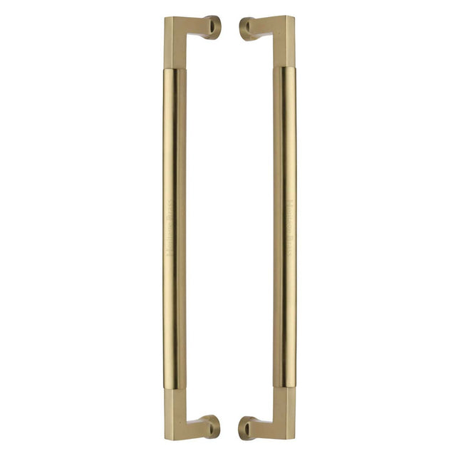 This is an image of a Heritage Brass - Door Pull Handle Bauhaus Design 483mm Satin Brass Finish, btb1312-483-sb that is available to order from T.H Wiggans Ironmongery in Kendal.