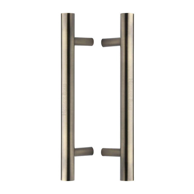 This is an image of a Heritage Brass - Back to Back Door Pull Handle Bar Design 305mm Antique Brass Finish, btb1361-305-at that is available to order from T.H Wiggans Ironmongery in Kendal.