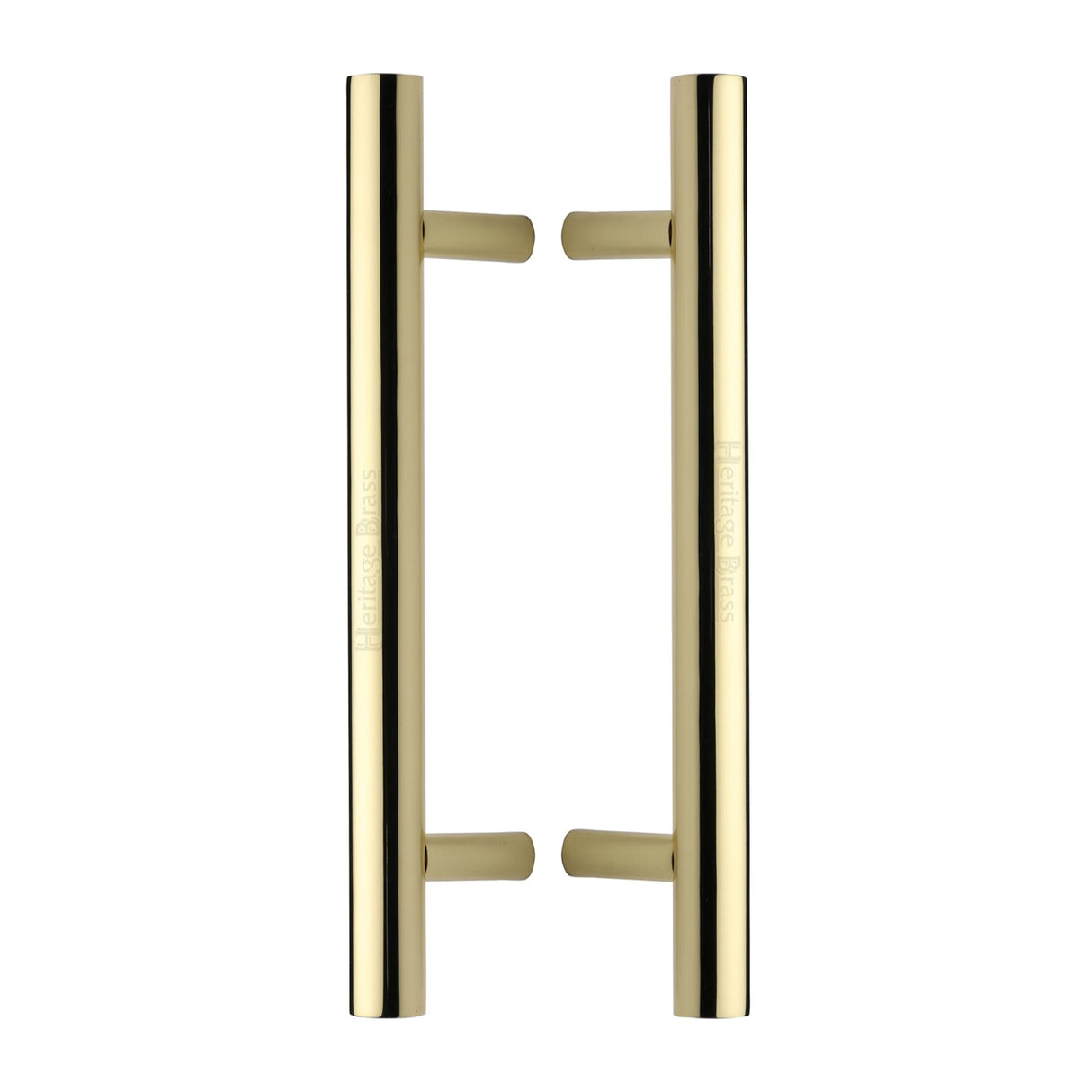 This is an image of a Heritage Brass - Back to Back Door Pull Handle Bar Design 305mm Polished Brass Finish, btb1361-305-pb that is available to order from T.H Wiggans Ironmongery in Kendal.