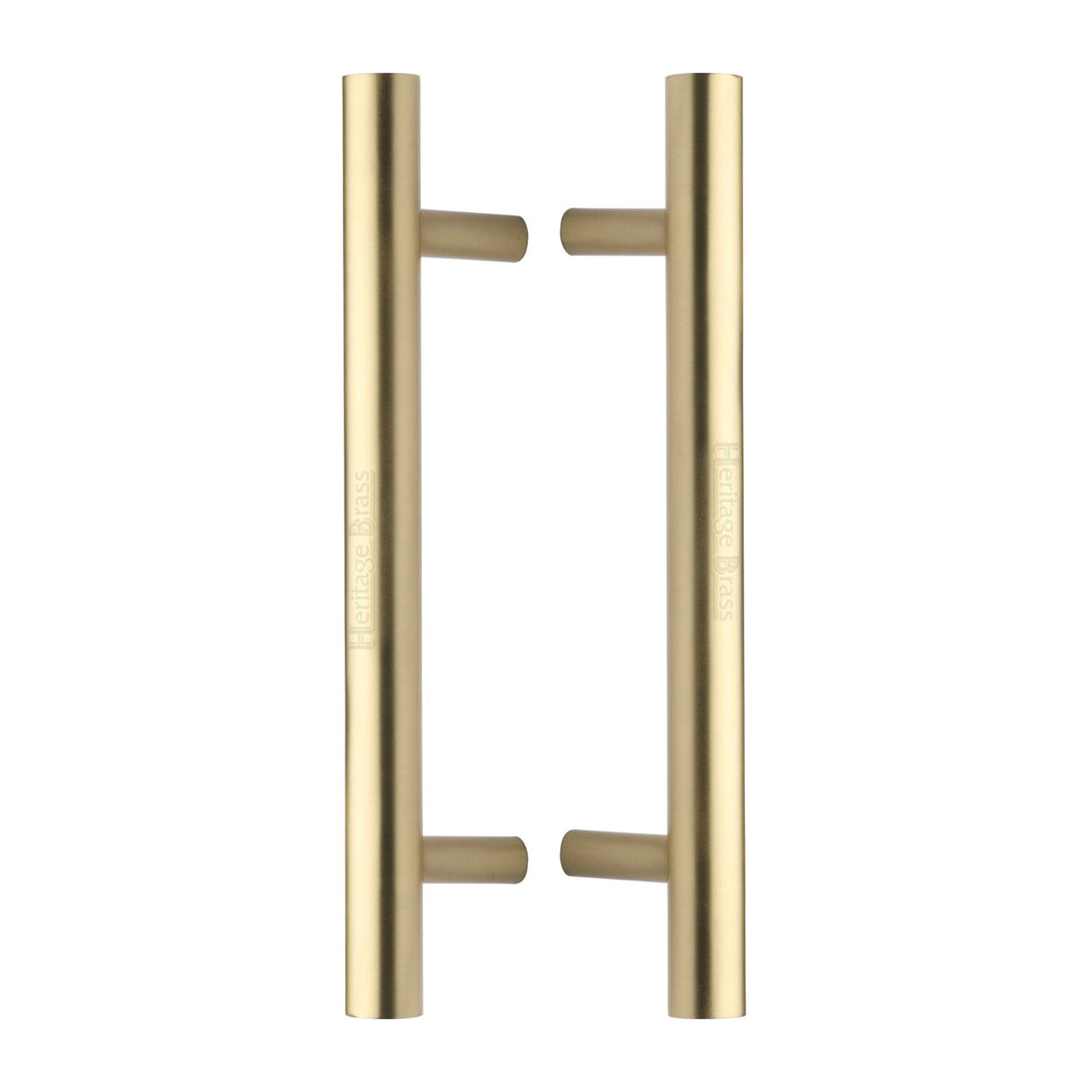 This is an image of a Heritage Brass - Back to Back Door Pull Handle Bar Design 305mm Satin Brass Finish, btb1361-305-sb that is available to order from T.H Wiggans Ironmongery in Kendal.