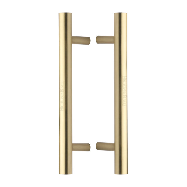 This is an image of a Heritage Brass - Back to Back Door Pull Handle Bar Design 305mm Satin Brass Finish, btb1361-305-sb that is available to order from T.H Wiggans Ironmongery in Kendal.