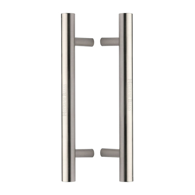 This is an image of a Heritage Brass - Back to Back Door Pull Handle Bar Design 305mm Satin Nickel Finish, btb1361-305-sn that is available to order from T.H Wiggans Ironmongery in Kendal.