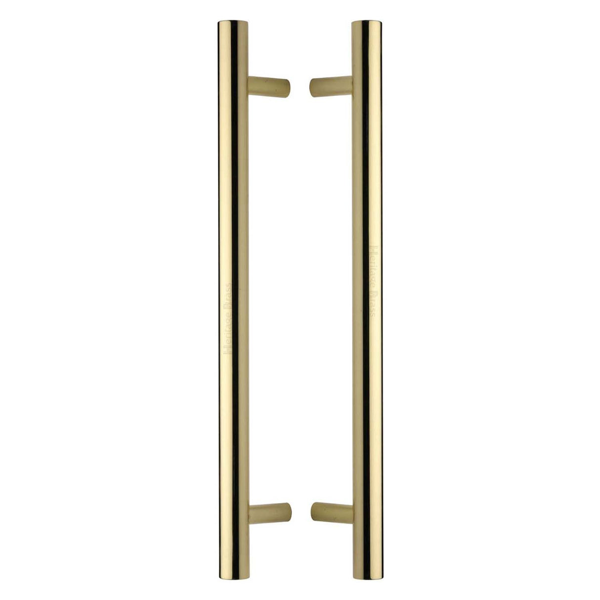 This is an image of a Heritage Brass - Back to Back Door Pull Handle Bar Design 457mm Polished Brass Finish, btb1361-457-pb that is available to order from T.H Wiggans Ironmongery in Kendal.