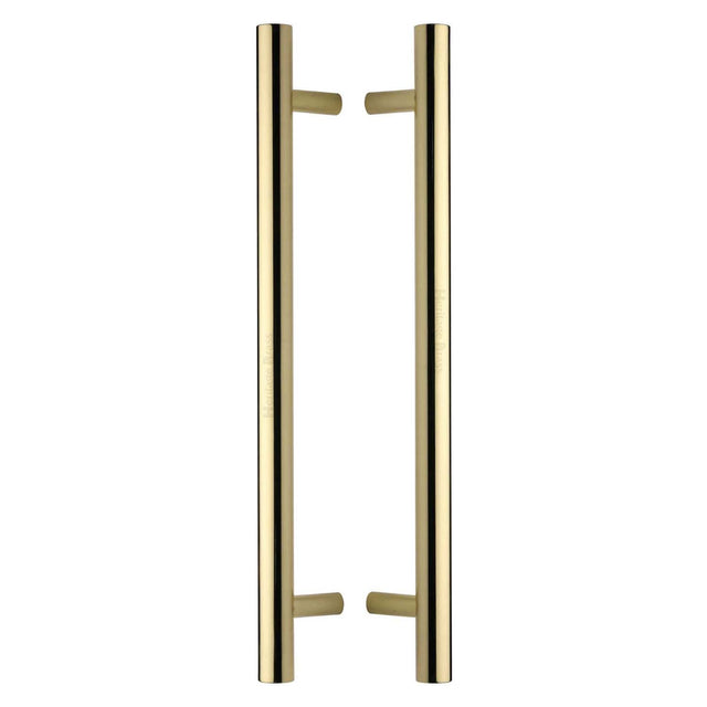 This is an image of a Heritage Brass - Back to Back Door Pull Handle Bar Design 457mm Polished Brass Finish, btb1361-457-pb that is available to order from T.H Wiggans Ironmongery in Kendal.