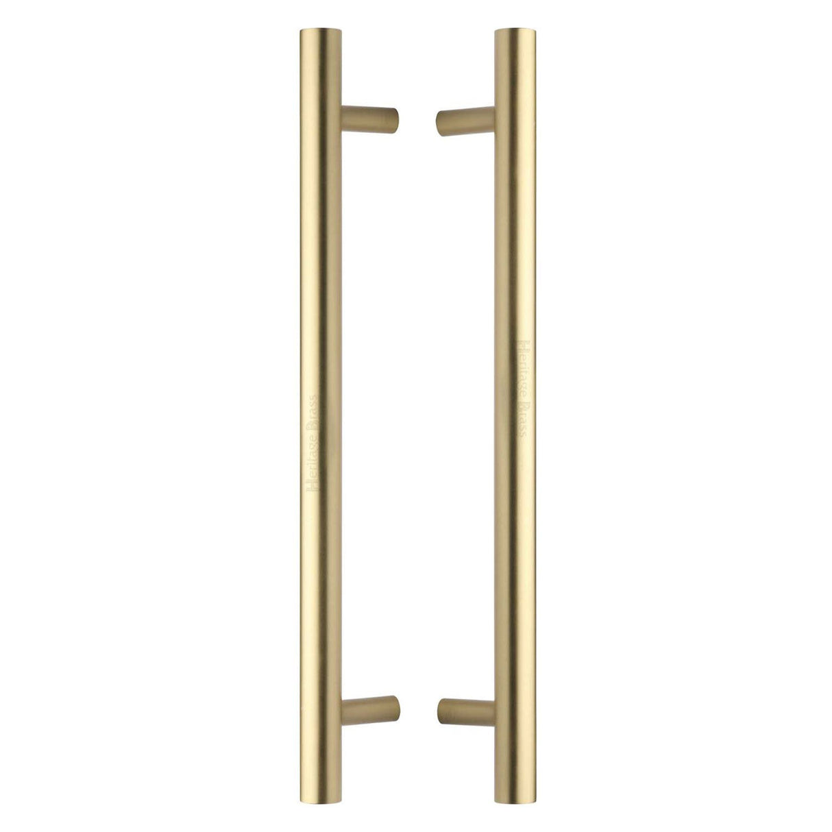 This is an image of a Heritage Brass - Back to Back Door Pull Handle Bar Design 457mm Satin Brass Finish, btb1361-457-sb that is available to order from T.H Wiggans Ironmongery in Kendal.