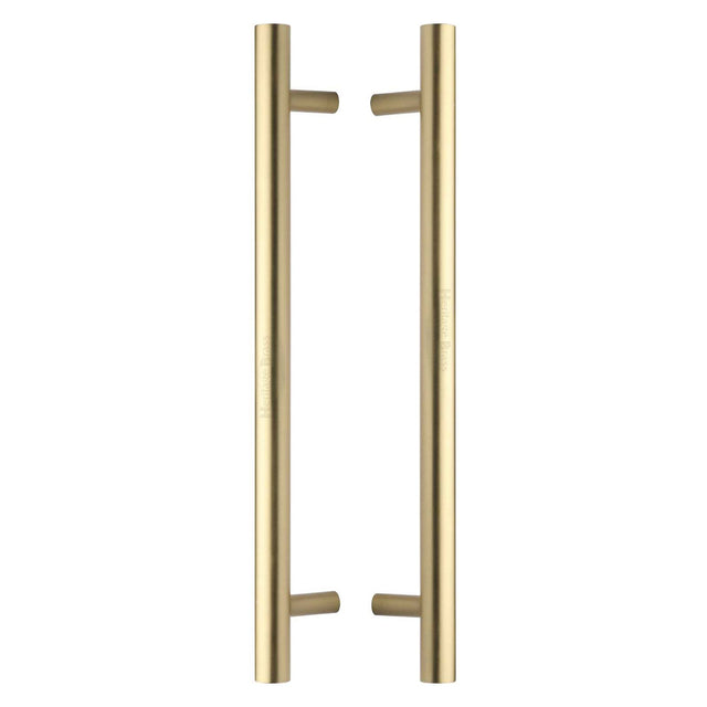 This is an image of a Heritage Brass - Back to Back Door Pull Handle Bar Design 457mm Satin Brass Finish, btb1361-457-sb that is available to order from T.H Wiggans Ironmongery in Kendal.