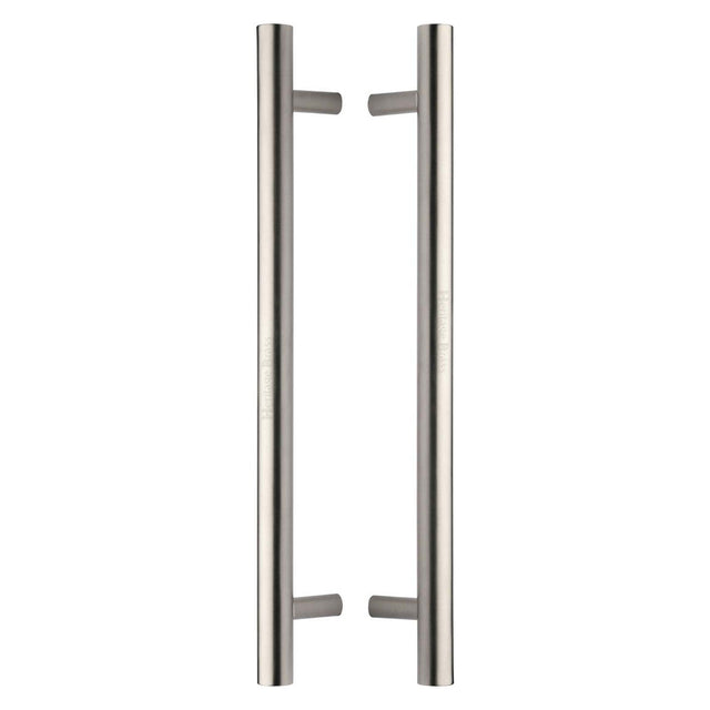 This is an image of a Heritage Brass - Back to Back Door Pull Handle Bar Design 457mm Satin Nickel Finish, btb1361-457-sn that is available to order from T.H Wiggans Ironmongery in Kendal.