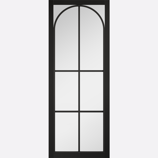 This is an image showing the LPD - Astoria Pre-finished Black Clear Glazed Doors Available to order from T.H. Wiggans Ironmongery in Kendal