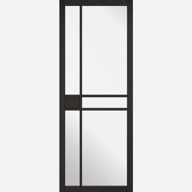 This is an image showing the LPD - Greenwich Clear Glazed Pre-finished Black Doors Available to order from T.H. Wiggans Ironmongery in Kendal