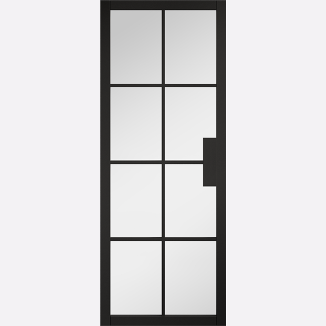 This is an image showing the LPD - Malvern Clear Glazed Pre-finished Black Doors Available to order from T.H. Wiggans Ironmongery in Kendal