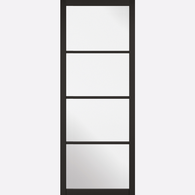 This is an image showing the LPD - Soho 4L Clear Glazed Pre-finished Black Doors Available to order from T.H. Wiggans Ironmongery in Kendal