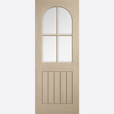 This is an image showing the LPD - Mexicano Arched Square Top Glazed Pre-finished Blonde Oak Doors Available to order from T.H. Wiggans Ironmongery in Kendal