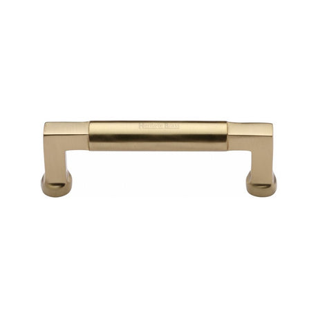 This is an image of a Heritage Brass - Cabinet Pull Bauhaus Design 101mm CTC Satin Brass Finish, c0312-101-sb that is available to order from T.H Wiggans Ironmongery in Kendal.