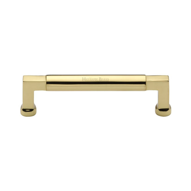This is an image of a Heritage Brass - Cabinet Pull Bauhaus Design 128mm CTC Polished Brass Finish, c0312-128-pb that is available to order from T.H Wiggans Ironmongery in Kendal.