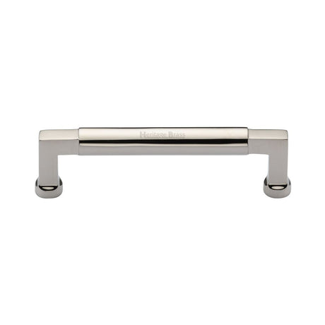 This is an image of a Heritage Brass - Cabinet Pull Bauhaus Design 128mm CTC Polished Nickel Finish, c0312-128-pnf that is available to order from T.H Wiggans Ironmongery in Kendal.