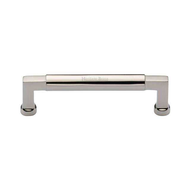 This is an image of a Heritage Brass - Cabinet Pull Bauhaus Design 128mm CTC Polished Nickel Finish, c0312-128-pnf that is available to order from T.H Wiggans Ironmongery in Kendal.