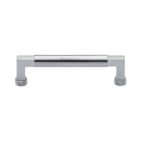 This is an image of a Heritage Brass - Cabinet Pull Bauhaus Design 128mm CTC Satin Chrome Finish, c0312-128-sc that is available to order from T.H Wiggans Ironmongery in Kendal.