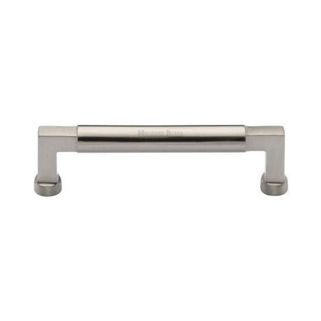 This is an image of a Heritage Brass - Cabinet Pull Bauhaus Design 128mm CTC Satin Nickel Finish, c0312-128-sn that is available to order from T.H Wiggans Ironmongery in Kendal.