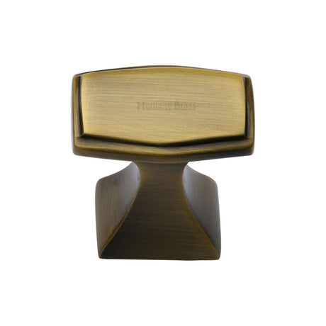 This is an image of a Heritage Brass - Cabinet Knob Deco Design 32mm Antique Brass Finish, c0333-32-at that is available to order from T.H Wiggans Ironmongery in Kendal.