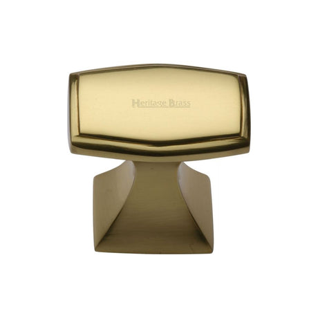 This is an image of a Heritage Brass - Cabinet Knob Deco Design 32mm Polished Brass Finish, c0333-32-pb that is available to order from T.H Wiggans Ironmongery in Kendal.