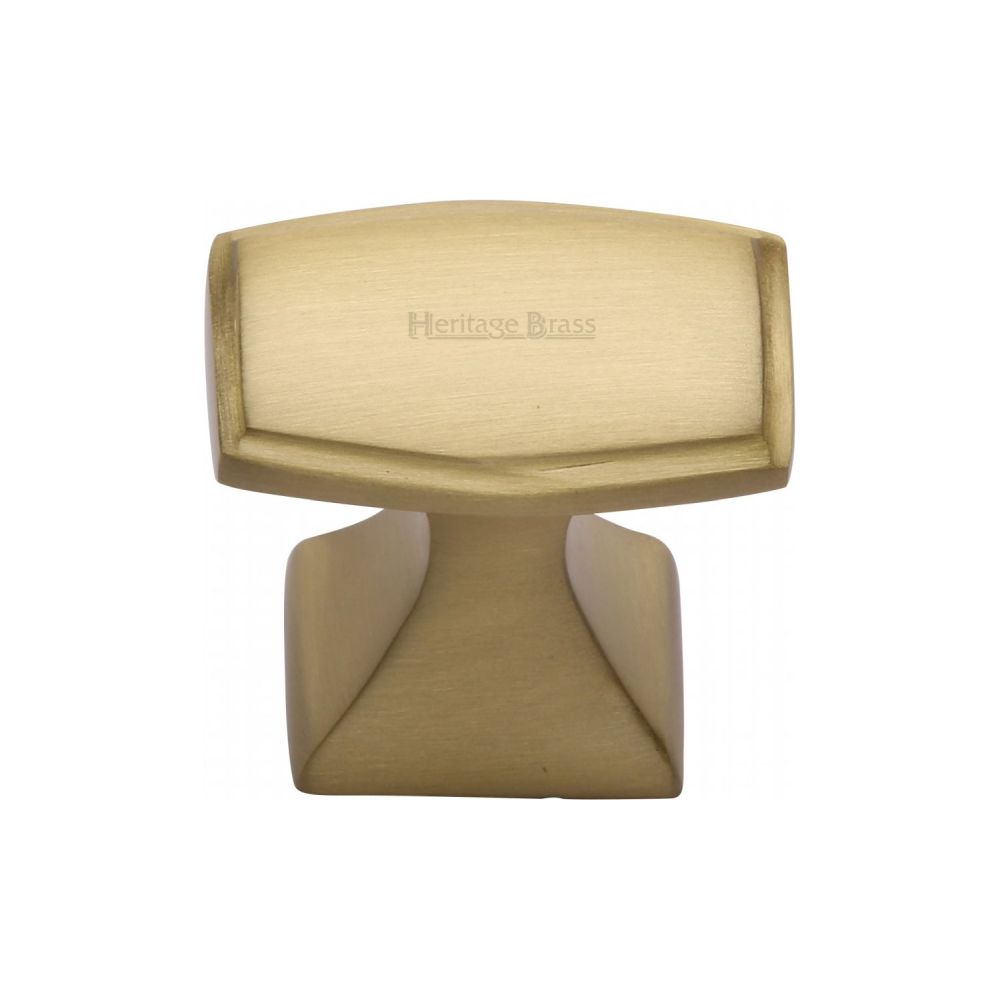 This is an image of a Heritage Brass - Cabinet Knob Deco Design 32mm Satin Brass Finish, c0333-32-sb that is available to order from T.H Wiggans Ironmongery in Kendal.