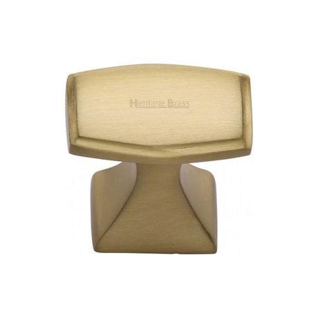 This is an image of a Heritage Brass - Cabinet Knob Deco Design 32mm Satin Brass Finish, c0333-32-sb that is available to order from T.H Wiggans Ironmongery in Kendal.