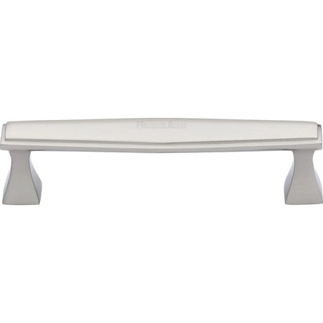 This is an image of a Heritage Brass - Cabinet Pull Deco Design 128mm CTC Satin Nickel Finish, c0334-128-sn that is available to order from T.H Wiggans Ironmongery in Kendal.