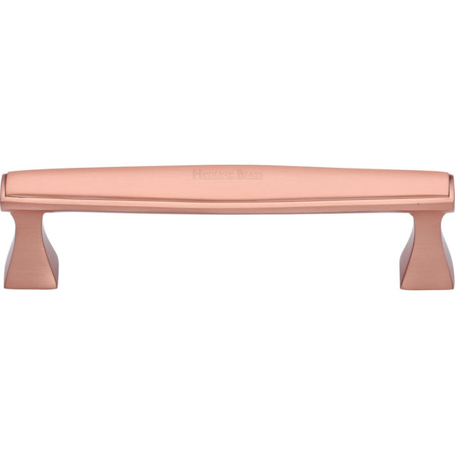 This is an image of a Heritage Brass - Cabinet Pull Deco Design 128mm CTC Satin Rose Gold Finish, c0334-128-srg that is available to order from T.H Wiggans Ironmongery in Kendal.