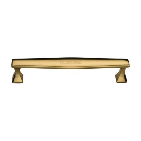 This is an image of a Heritage Brass - Cabinet Pull Deco Design 160mm CTC Polished Brass Finish, c0334-160-pb that is available to order from T.H Wiggans Ironmongery in Kendal.