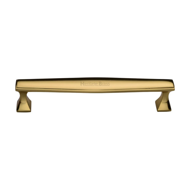 This is an image of a Heritage Brass - Cabinet Pull Deco Design 160mm CTC Polished Brass Finish, c0334-160-pb that is available to order from T.H Wiggans Ironmongery in Kendal.