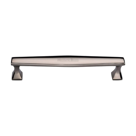This is an image of a Heritage Brass - Cabinet Pull Deco Design 160mm CTC Polished Nickel Finish, c0334-160-pnf that is available to order from T.H Wiggans Ironmongery in Kendal.