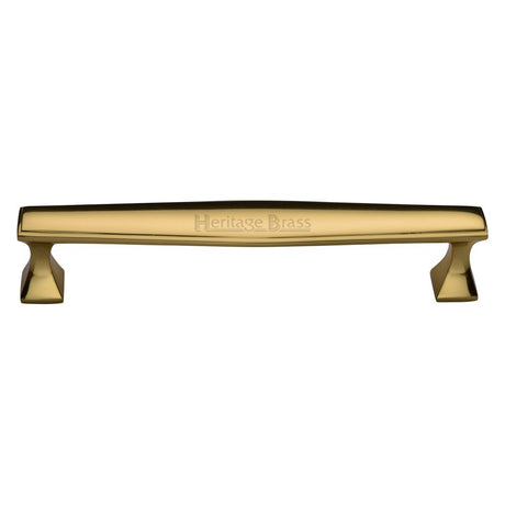 This is an image of a Heritage Brass - Cabinet Pull Deco Design 203mm CTC Polished Brass Finish, c0334-203-pb that is available to order from T.H Wiggans Ironmongery in Kendal.