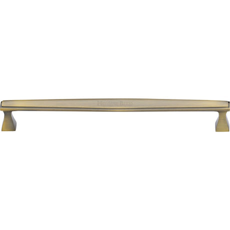 This is an image of a Heritage Brass - Cabinet Pull Deco Design 254mm CTC Antique Brass Finish, c0334-254-at that is available to order from T.H Wiggans Ironmongery in Kendal.