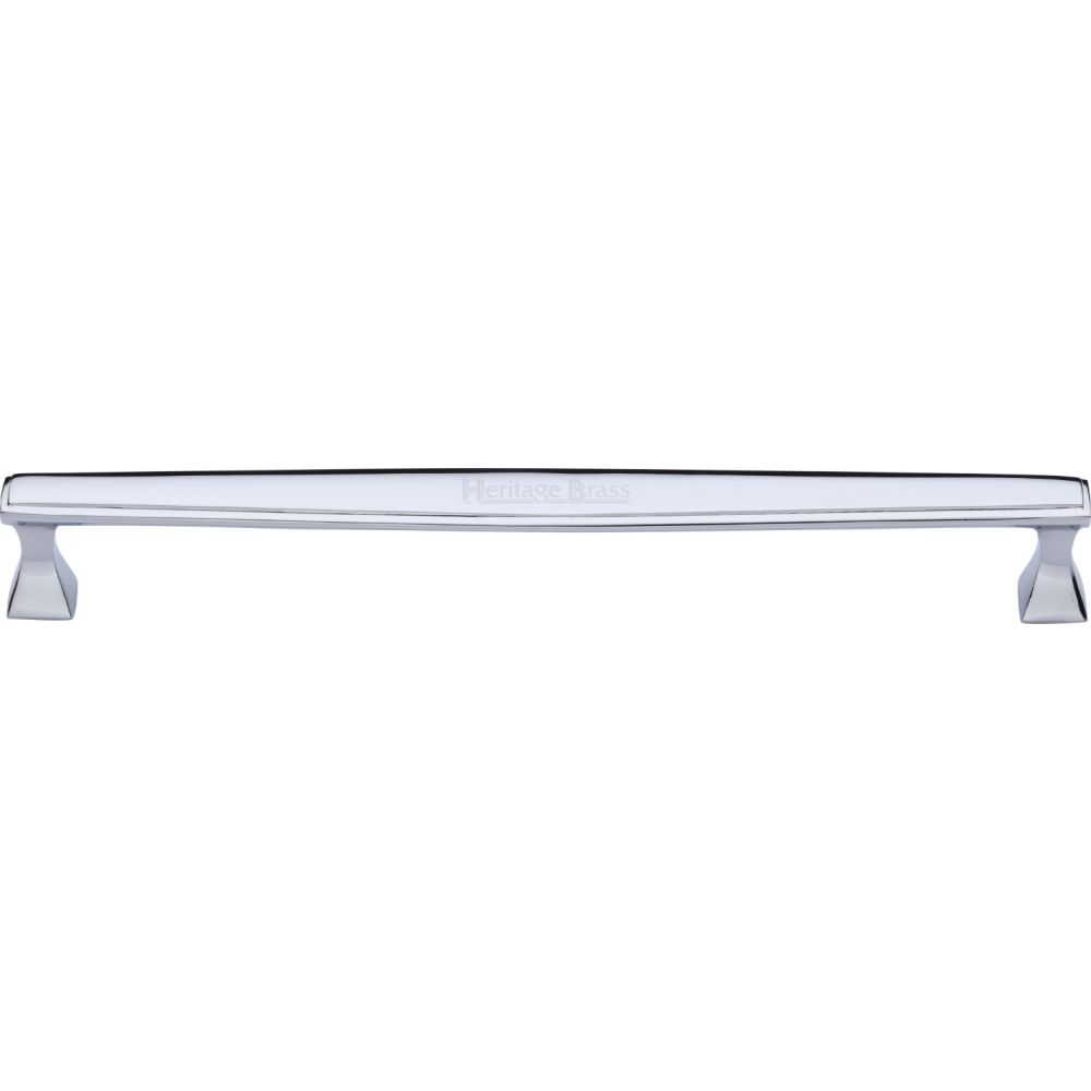 This is an image of a Heritage Brass - Cabinet Pull Deco Design 254mm CTC Polished Chrome Finish, c0334-254-pc that is available to order from T.H Wiggans Ironmongery in Kendal.
