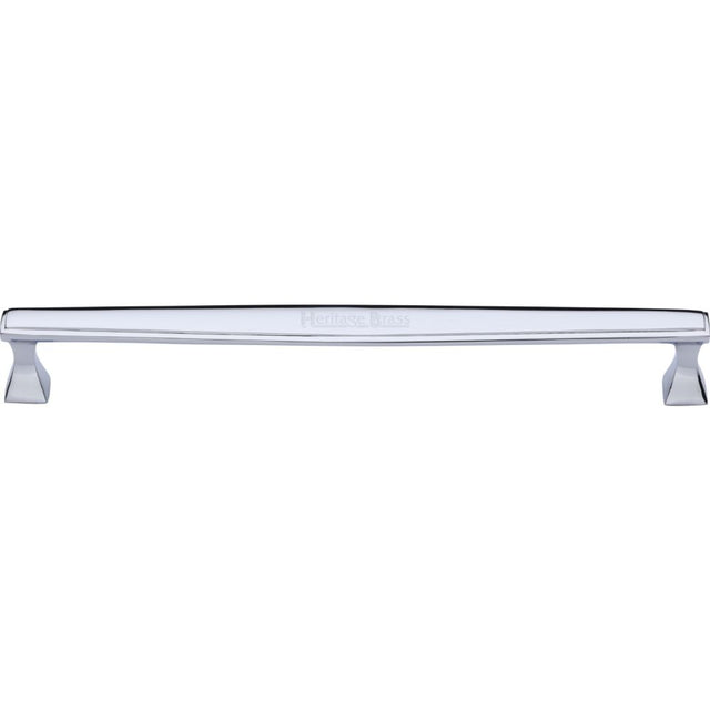 This is an image of a Heritage Brass - Cabinet Pull Deco Design 254mm CTC Polished Chrome Finish, c0334-254-pc that is available to order from T.H Wiggans Ironmongery in Kendal.