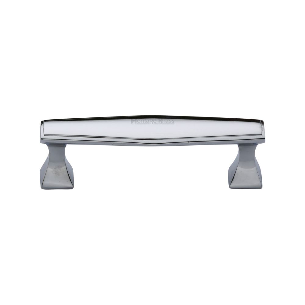 This is an image of a Heritage Brass - Cabinet Pull Deco Design 96mm CTC Polished Chrome Finish, c0334-96-pc that is available to order from T.H Wiggans Ironmongery in Kendal.