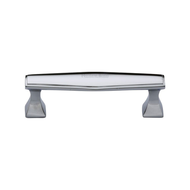 This is an image of a Heritage Brass - Cabinet Pull Deco Design 96mm CTC Polished Chrome Finish, c0334-96-pc that is available to order from T.H Wiggans Ironmongery in Kendal.