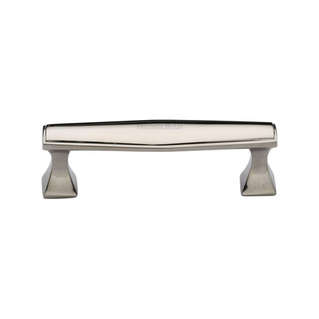 This is an image of a Heritage Brass - Cabinet Pull Deco Design 96mm CTC Polished Nickel Finish, c0334-96-pnf that is available to order from T.H Wiggans Ironmongery in Kendal.
