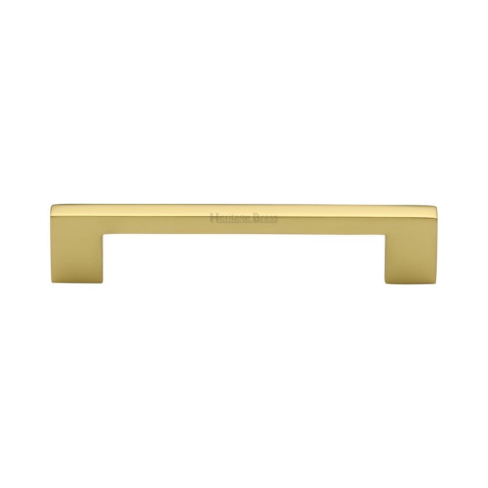 This is an image of a Heritage Brass - Cabinet Pull Metro Design 128mm CTC Polished Brass Finish, c0337-128-pb that is available to order from T.H Wiggans Ironmongery in Kendal.