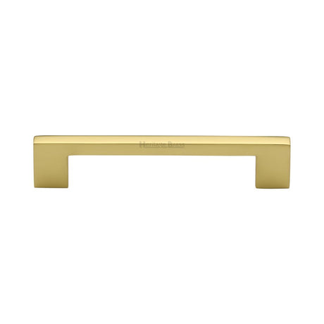 This is an image of a Heritage Brass - Cabinet Pull Metro Design 128mm CTC Polished Brass Finish, c0337-128-pb that is available to order from T.H Wiggans Ironmongery in Kendal.