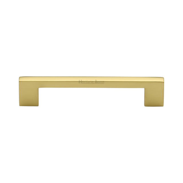 This is an image of a Heritage Brass - Cabinet Pull Metro Design 128mm CTC Polished Brass Finish, c0337-128-pb that is available to order from T.H Wiggans Ironmongery in Kendal.